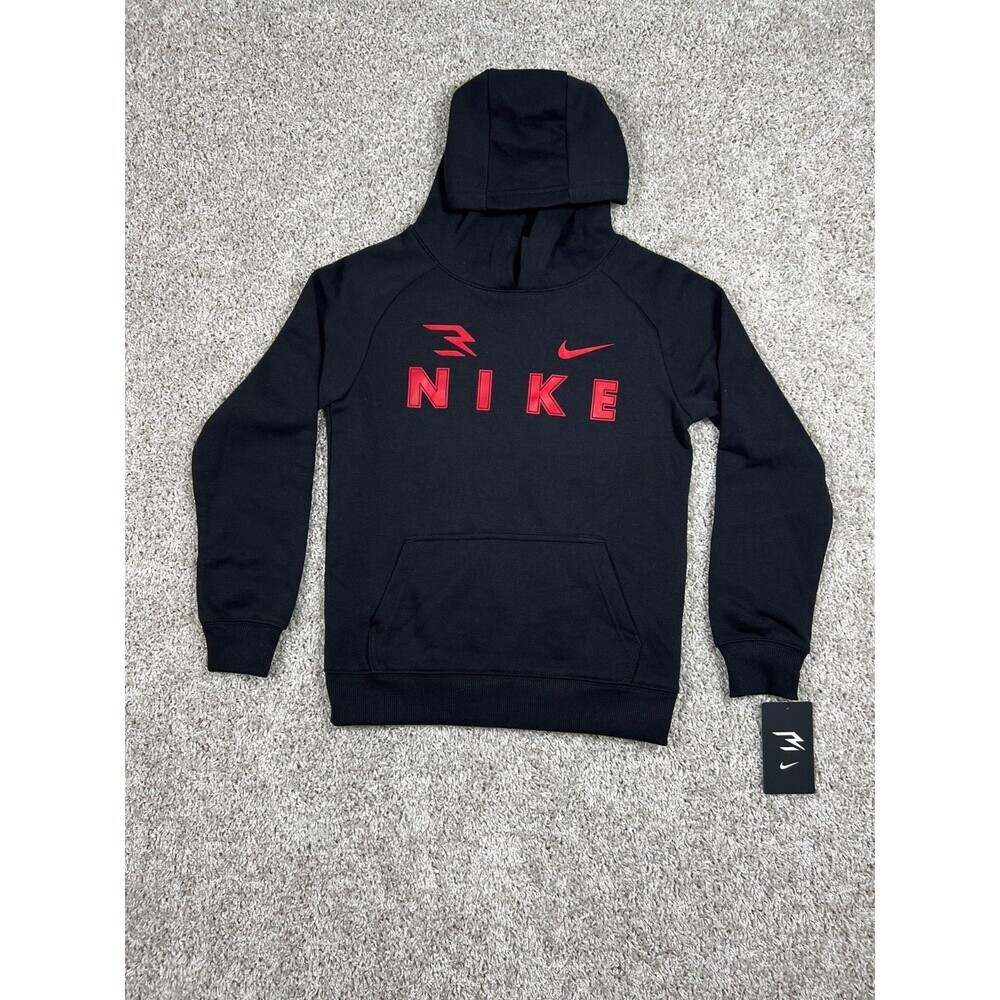 Nike 3Brand Boys Hoodie Black Red Logo Pullover Fleece Youth S NWT